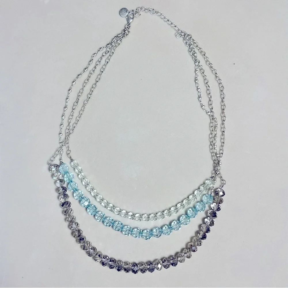 LOFT Ann Taylor Three-Strand Crystal Necklace, Silver Tone - Picture 1 of 4
